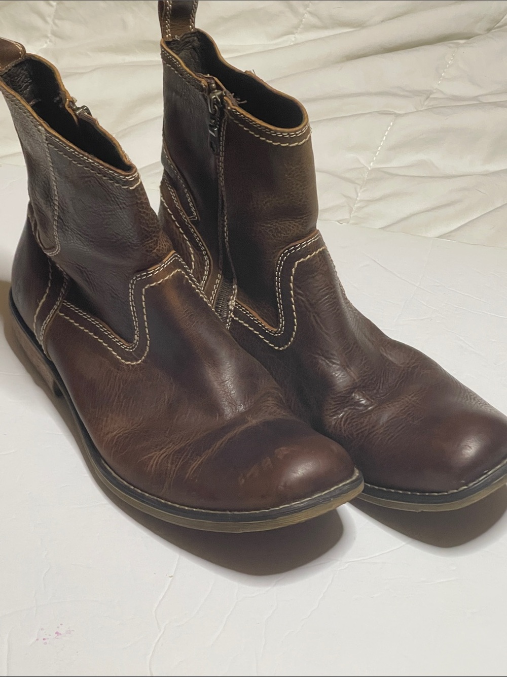 Men's Roan Brown Leather Zip Chelsea Boots. Size 11